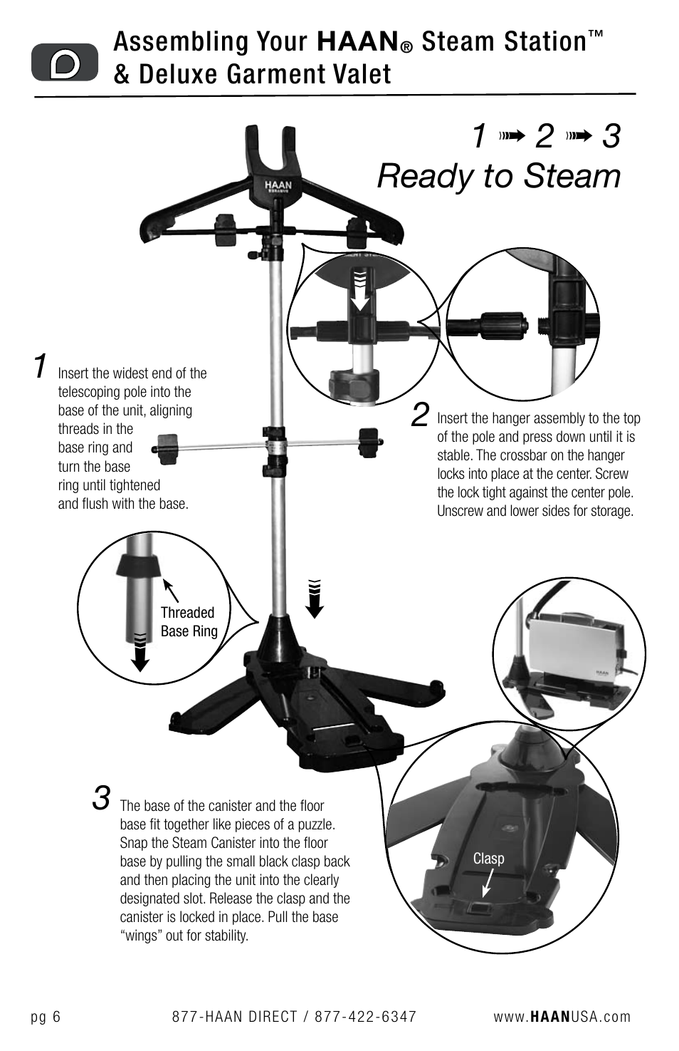 1➟ 2 ➟ 3 ready to steam | Haan STEAM STATION GS-60 User Manual | Page 8 / 26