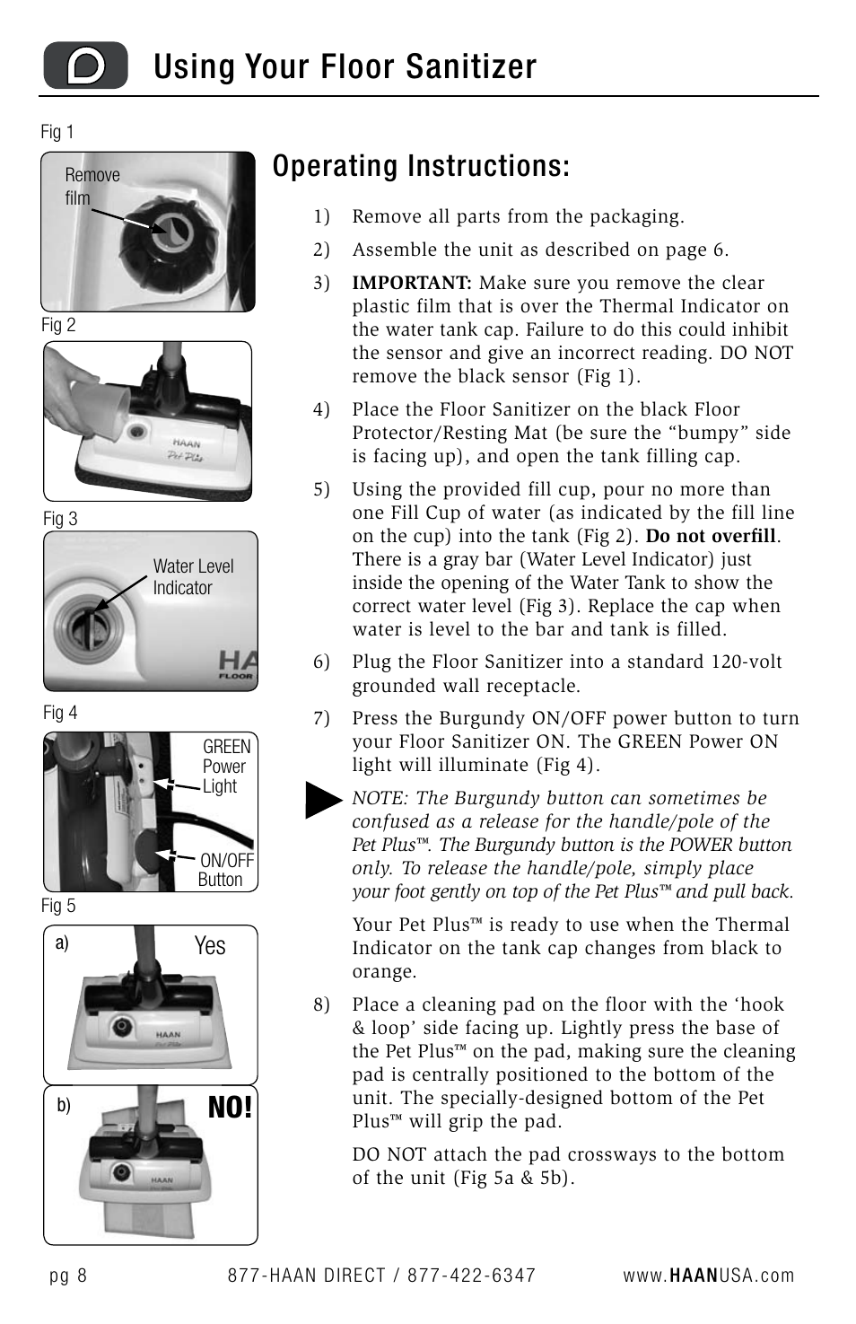 Using your floor sanitizer, Operating instructions | Haan FS-30P+ User Manual | Page 10 / 31