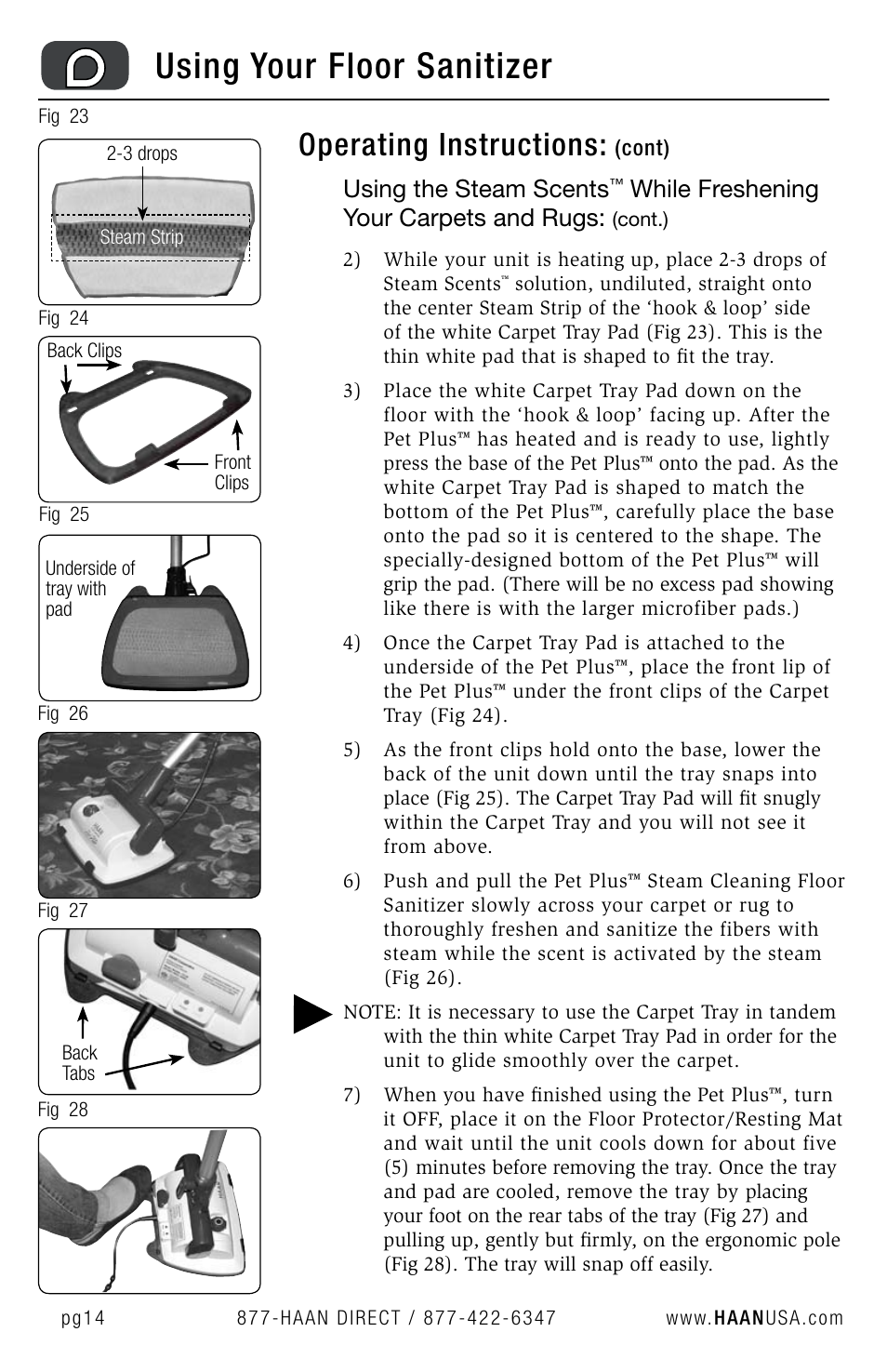 Using your floor sanitizer, Operating instructions, Using the steam scents | While freshening your carpets and rugs | Haan FS-30P+ User Manual | Page 16 / 31