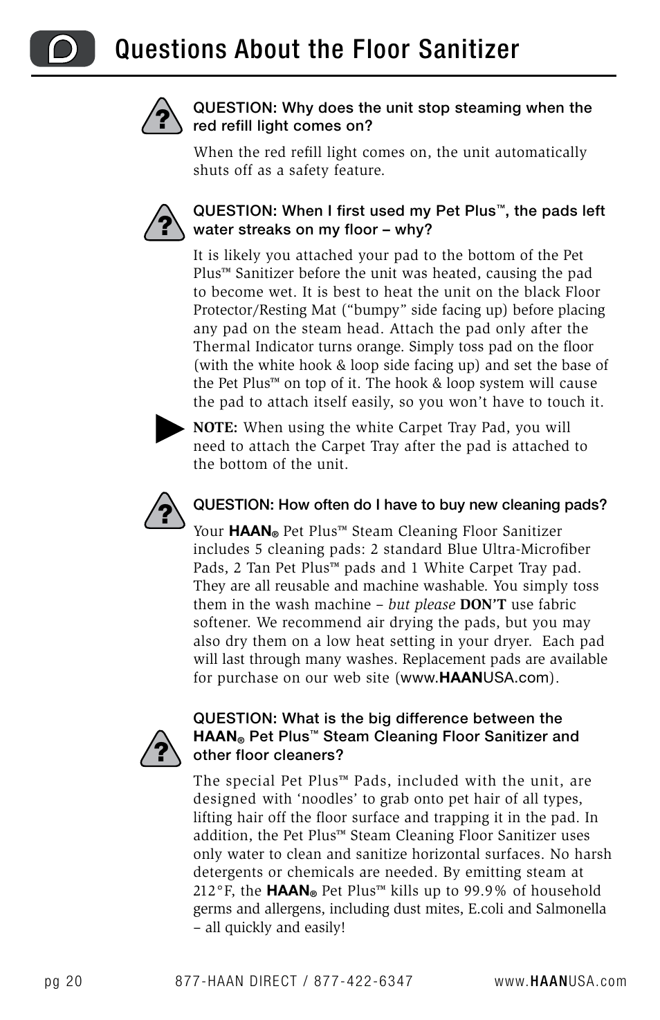 Questions about the floor sanitizer | Haan FS-30P+ User Manual | Page 22 / 31