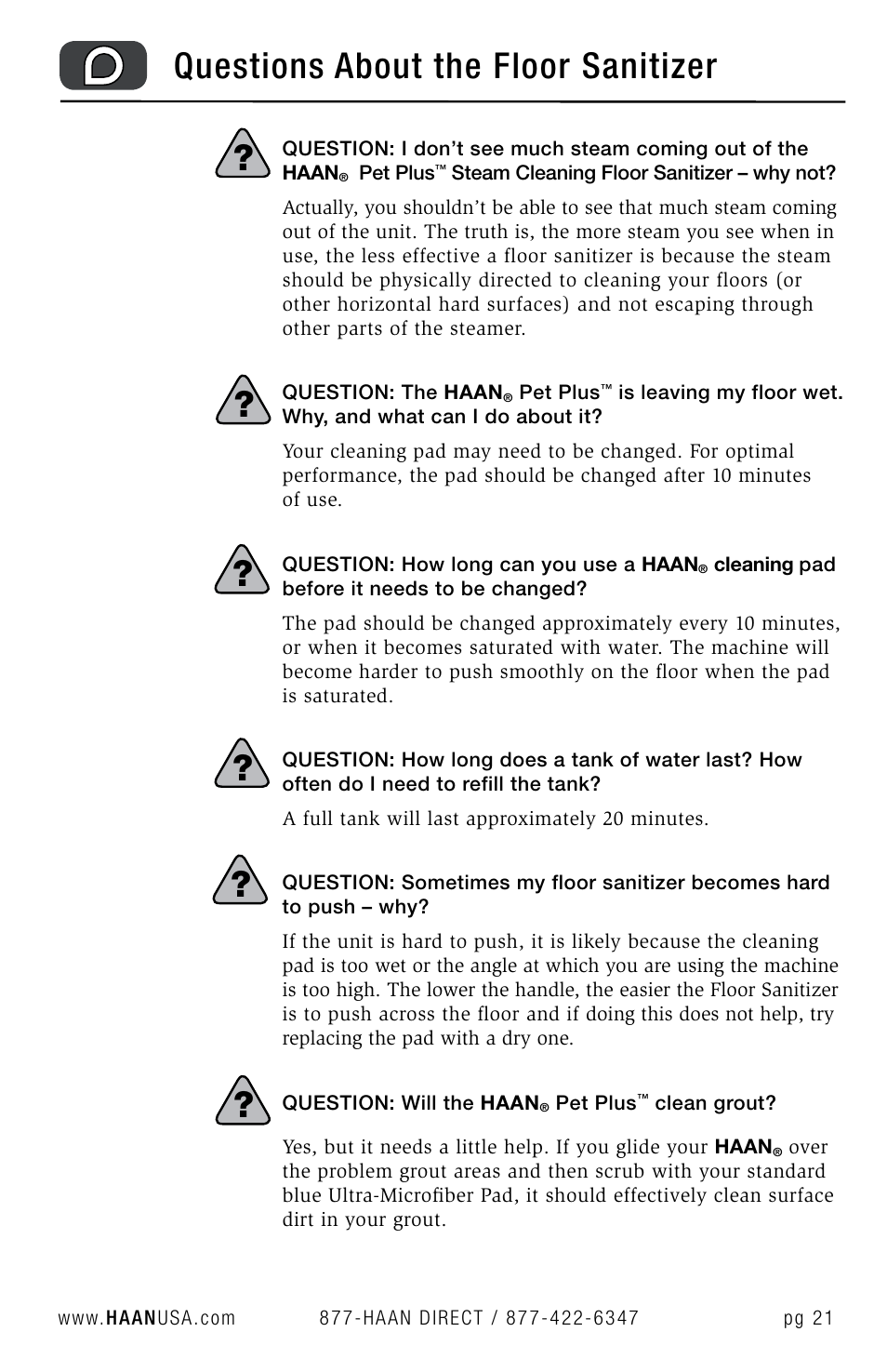 Questions about the floor sanitizer | Haan FS-30P+ User Manual | Page 23 / 31