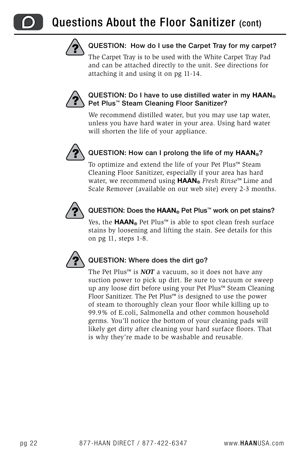 Questions about the floor sanitizer, Cont) | Haan FS-30P+ User Manual | Page 24 / 31