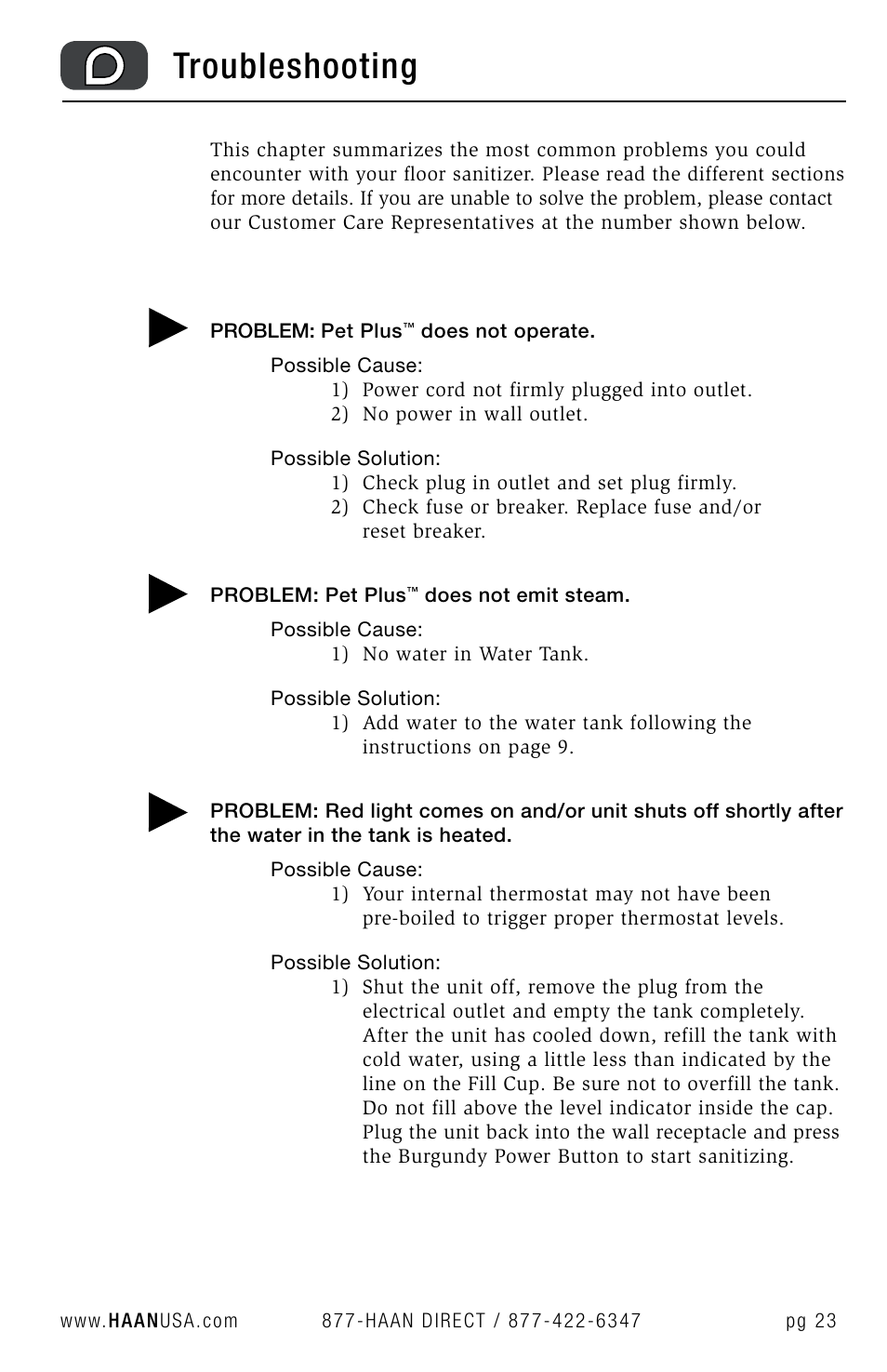 Troubleshooting | Haan FS-30P+ User Manual | Page 25 / 31