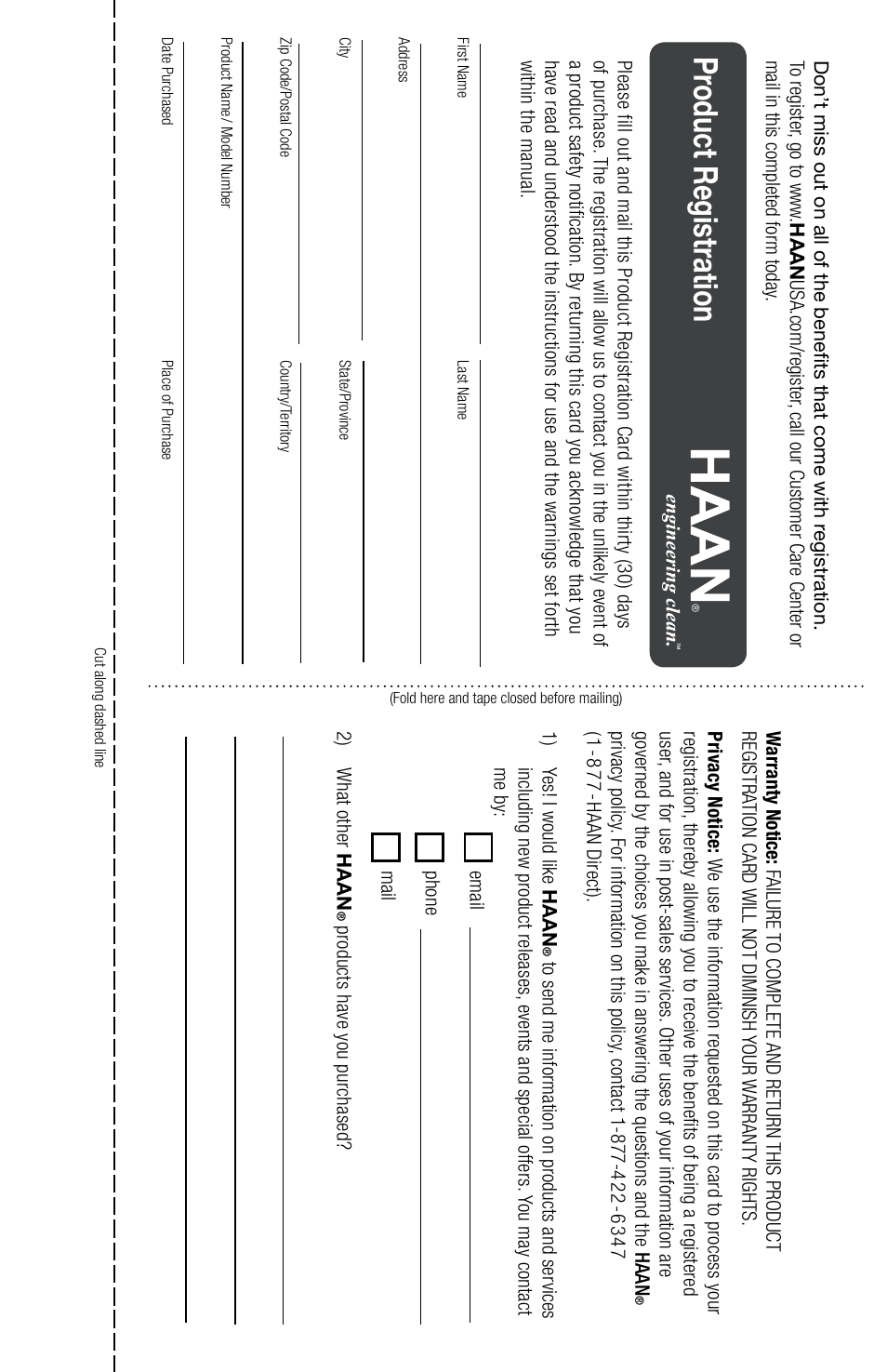 Pr oduct registration | Haan FS-30P+ User Manual | Page 29 / 31