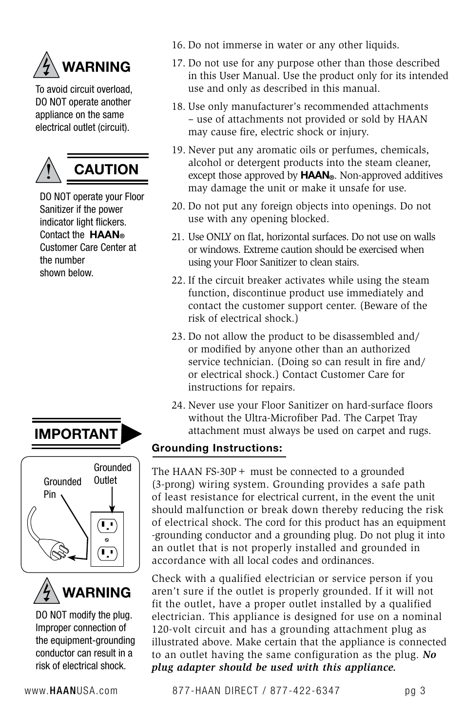 Warning important, Warning, Caution | Haan FS-30P+ User Manual | Page 5 / 31