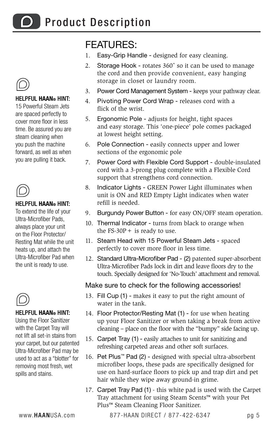 Product description, Features | Haan FS-30P+ User Manual | Page 7 / 31