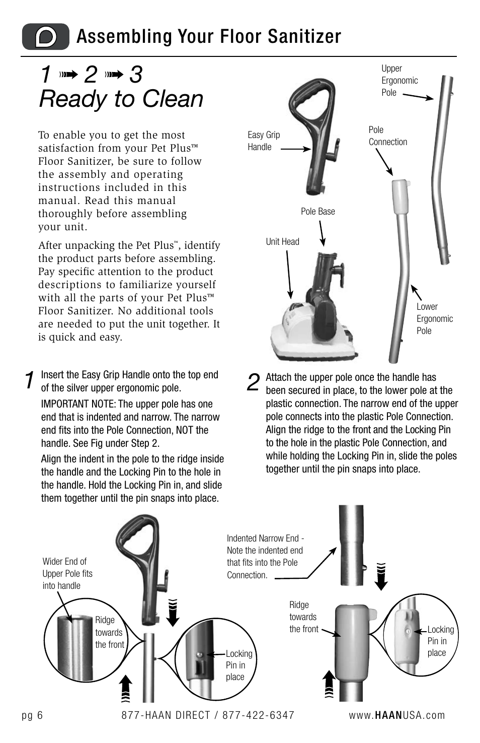 1 2 3 ready to clean, Assembling your floor sanitizer | Haan FS-30P+ User Manual | Page 8 / 31