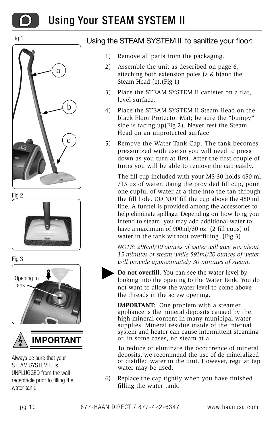 Using your steam system ii, Important, Ab c | Using the steam system ii | Haan MS-30 User Manual | Page 12 / 38