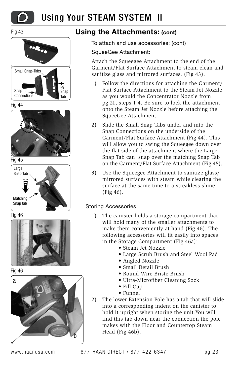 Using your steam system ii, Using the attachments | Haan MS-30 User Manual | Page 25 / 38