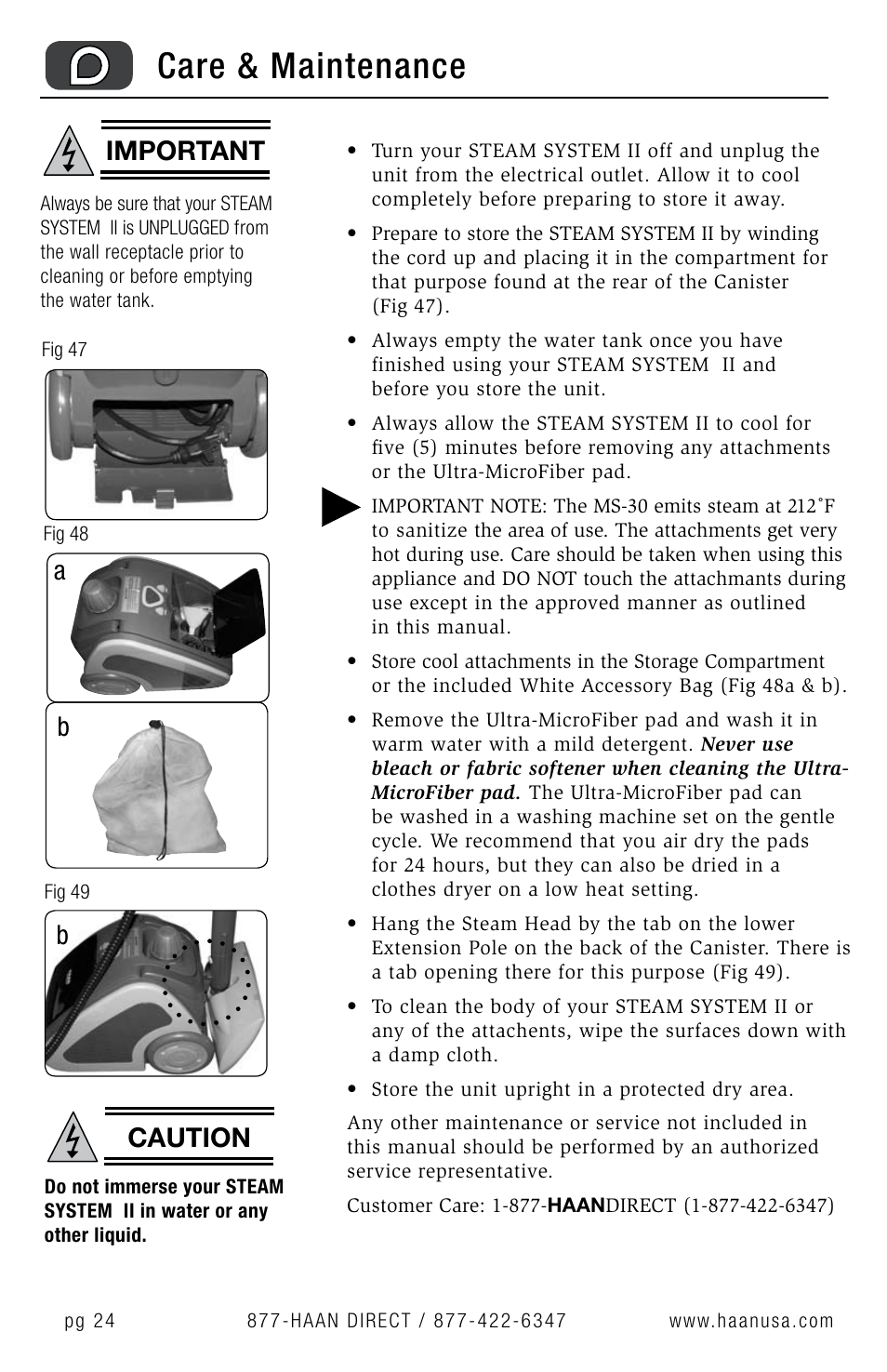 Care & maintenance, Important, Caution | Ba b | Haan MS-30 User Manual | Page 26 / 38