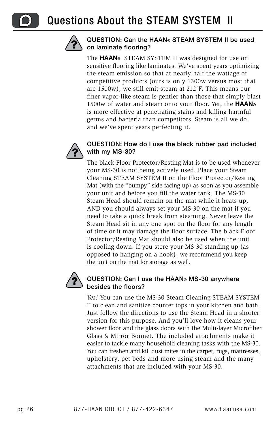 Questions about the steam system ii | Haan MS-30 User Manual | Page 28 / 38