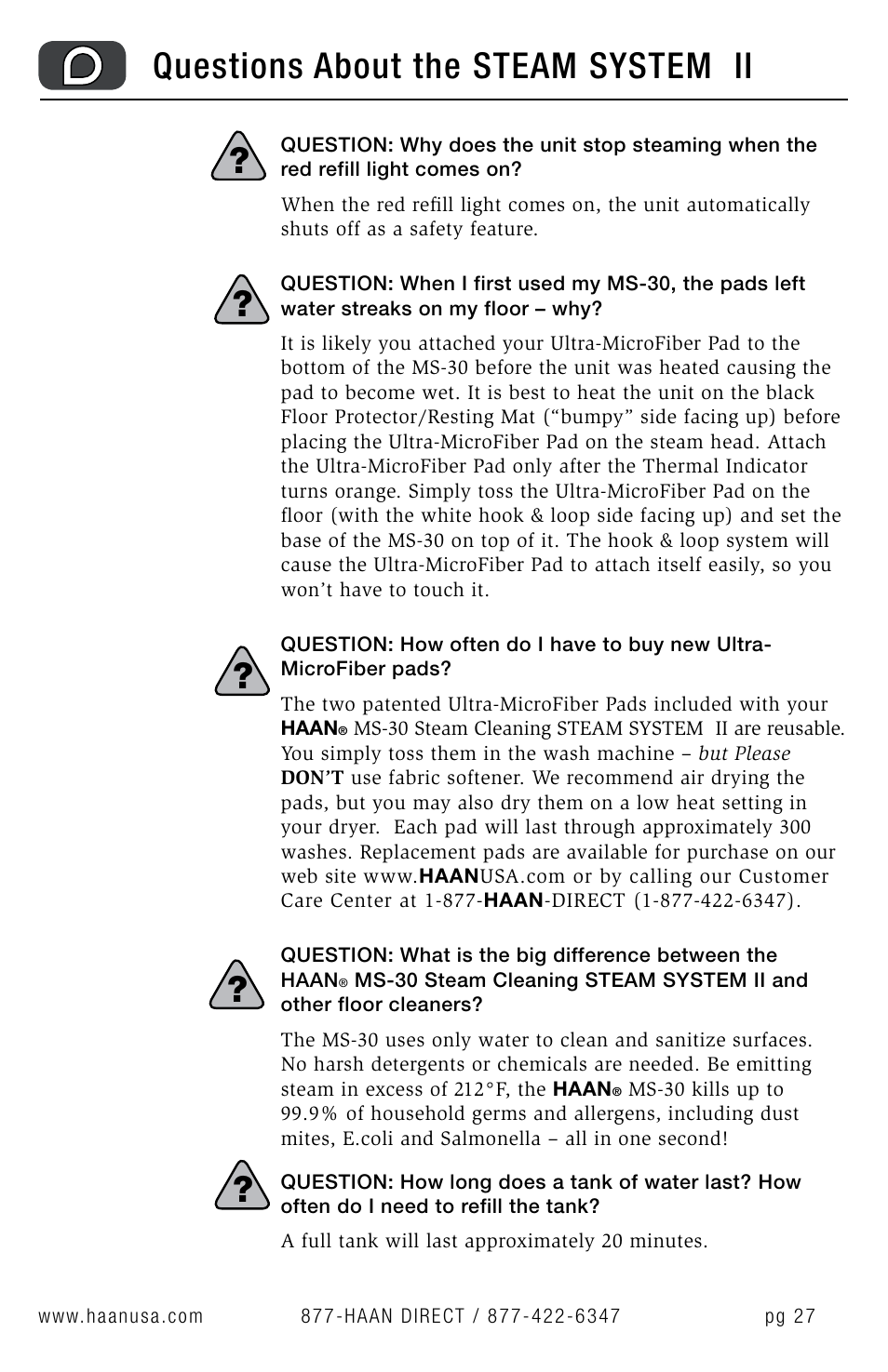 Questions about the steam system ii | Haan MS-30 User Manual | Page 29 / 38