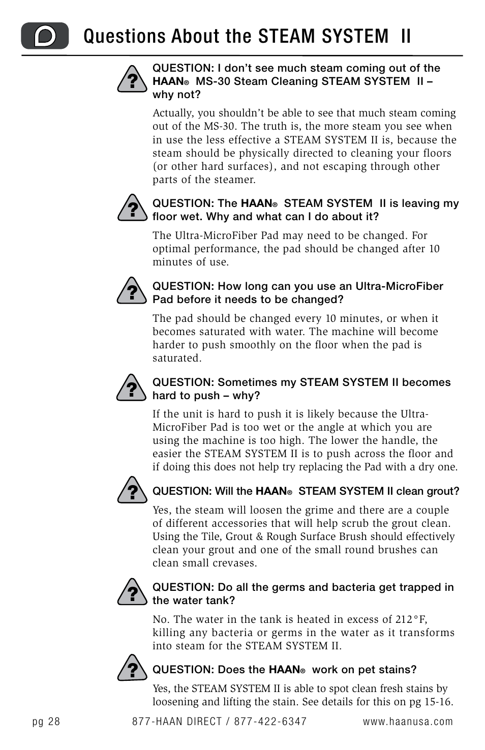 Questions about the steam system ii | Haan MS-30 User Manual | Page 30 / 38