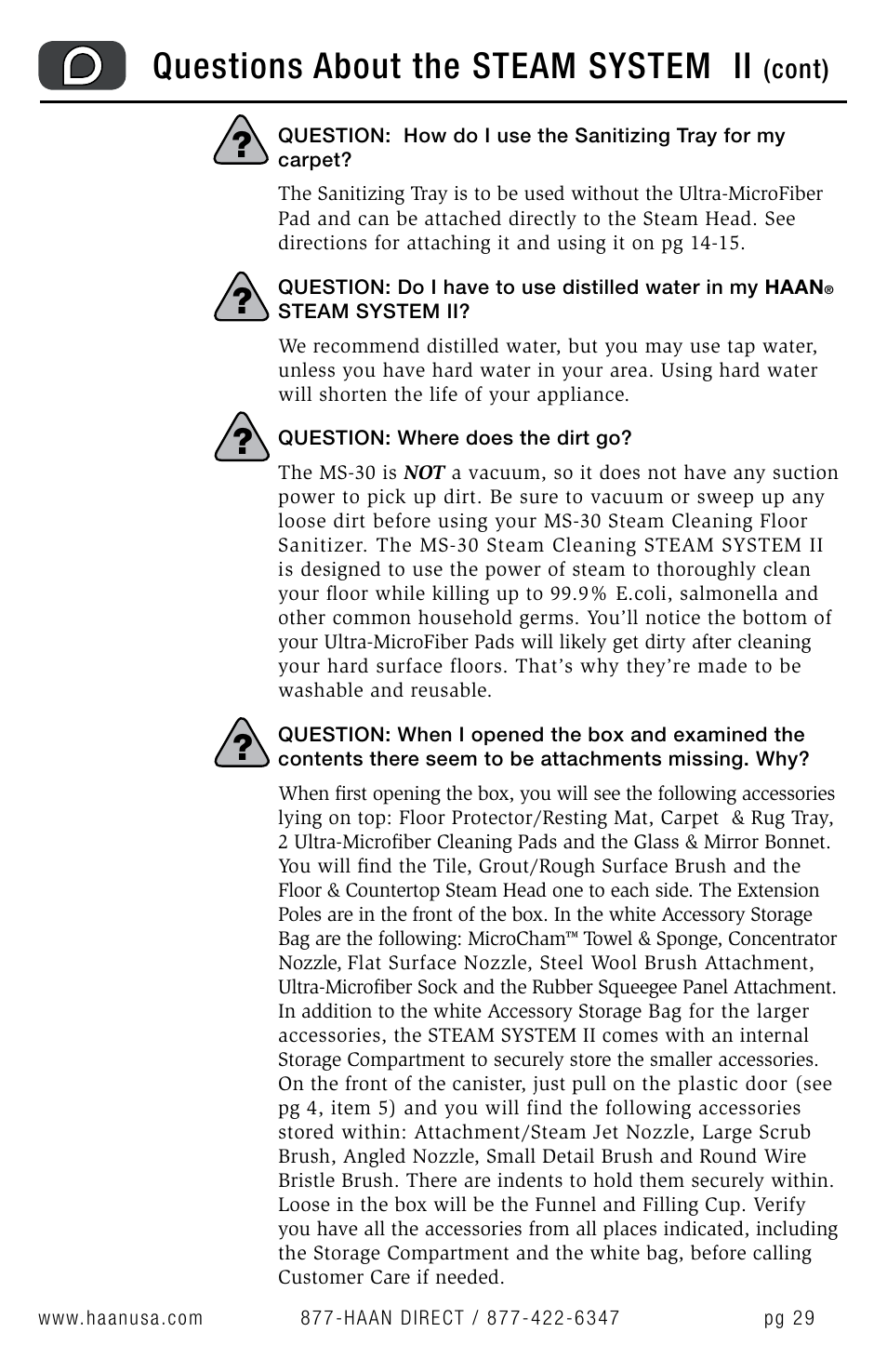 Questions about the steam system ii | Haan MS-30 User Manual | Page 31 / 38