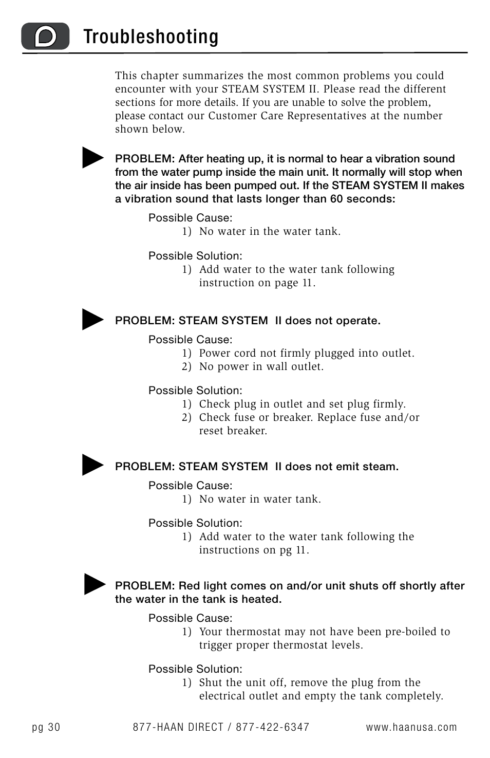Troubleshooting | Haan MS-30 User Manual | Page 32 / 38