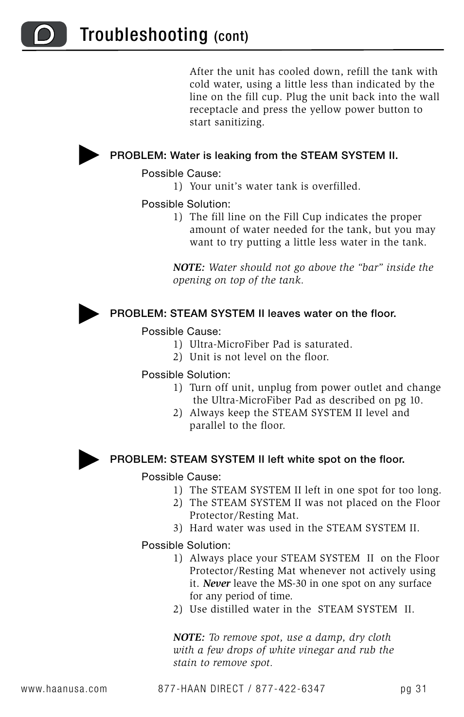 Troubleshooting, Cont) | Haan MS-30 User Manual | Page 33 / 38
