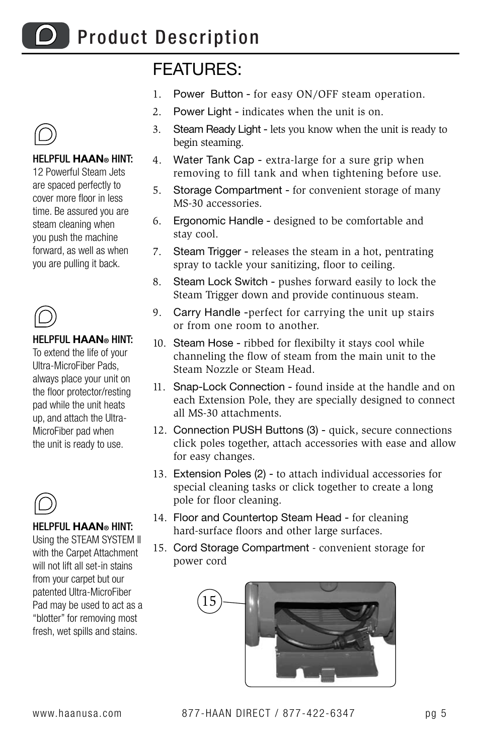 Product description, Features | Haan MS-30 User Manual | Page 7 / 38