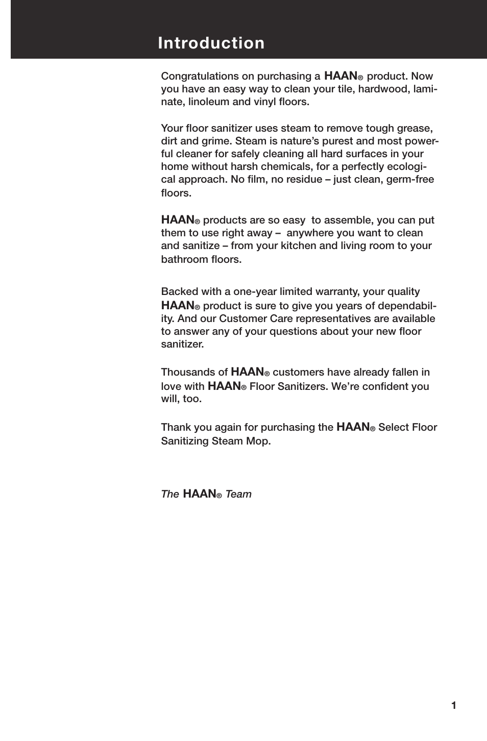 Introduction | Haan SELECT SI-60 User Manual | Page 3 / 18