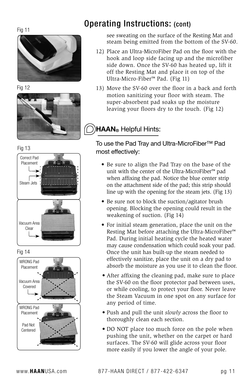 Operating instructions, Haan, Helpful hints | Cont) | Haan SV-60 User Manual | Page 13 / 31