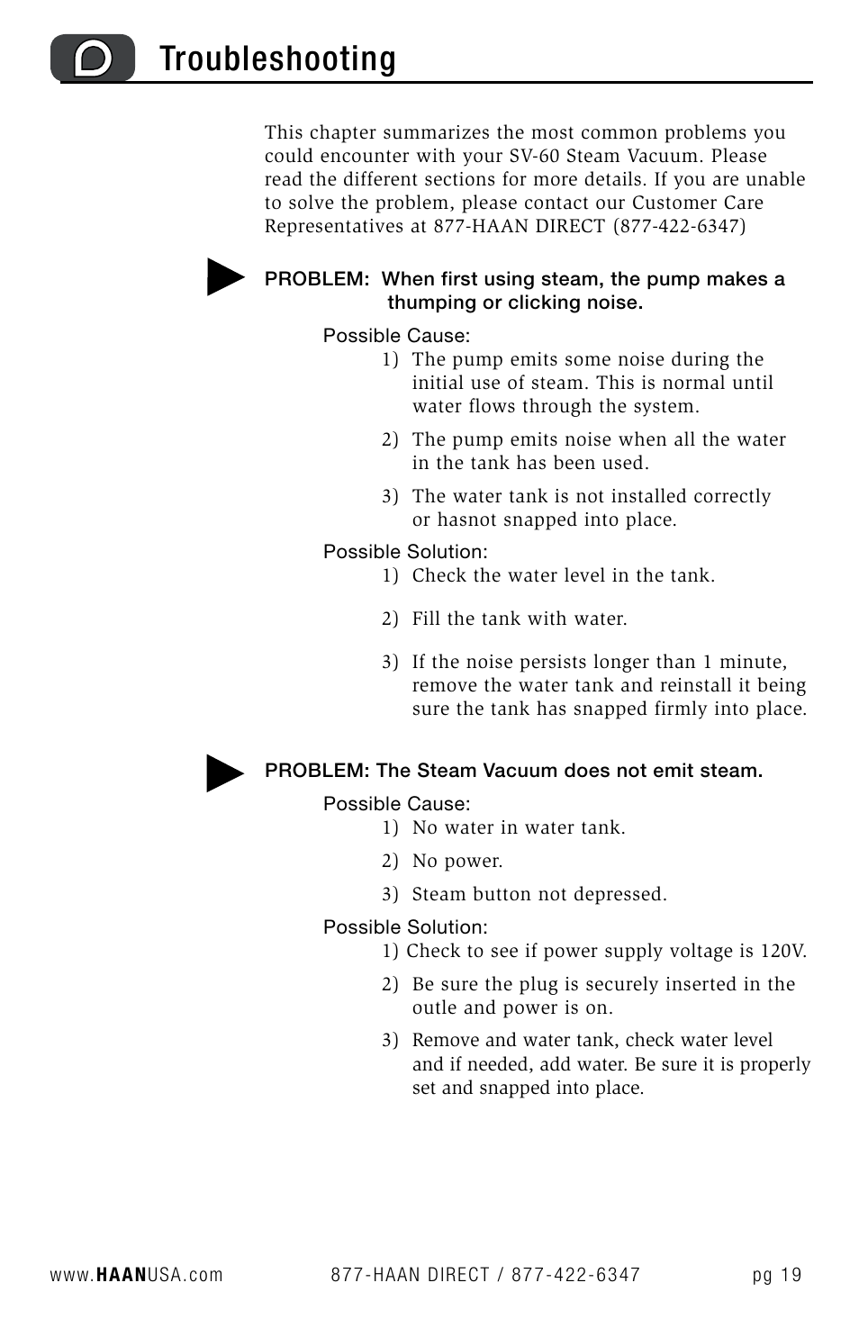 Troubleshooting | Haan SV-60 User Manual | Page 21 / 31
