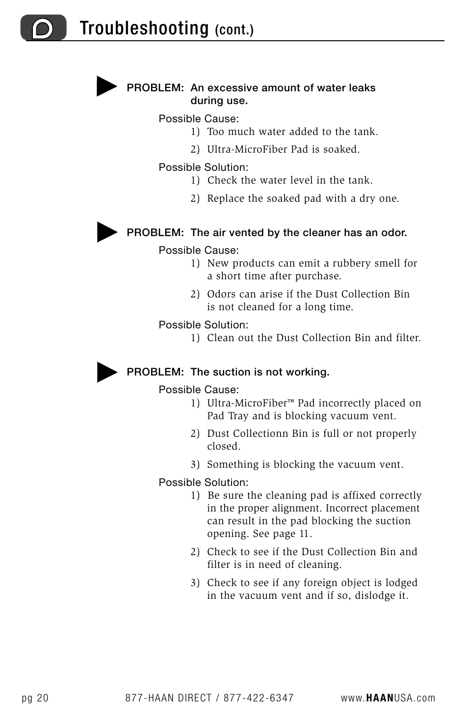 Troubleshooting, Cont.) | Haan SV-60 User Manual | Page 22 / 31