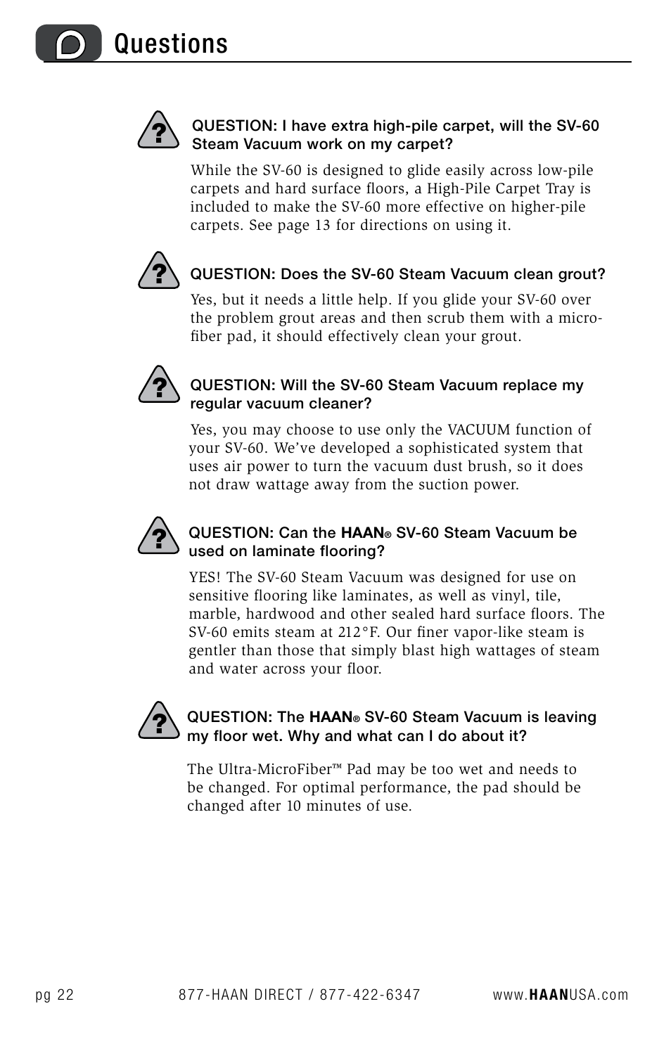 Questions | Haan SV-60 User Manual | Page 24 / 31