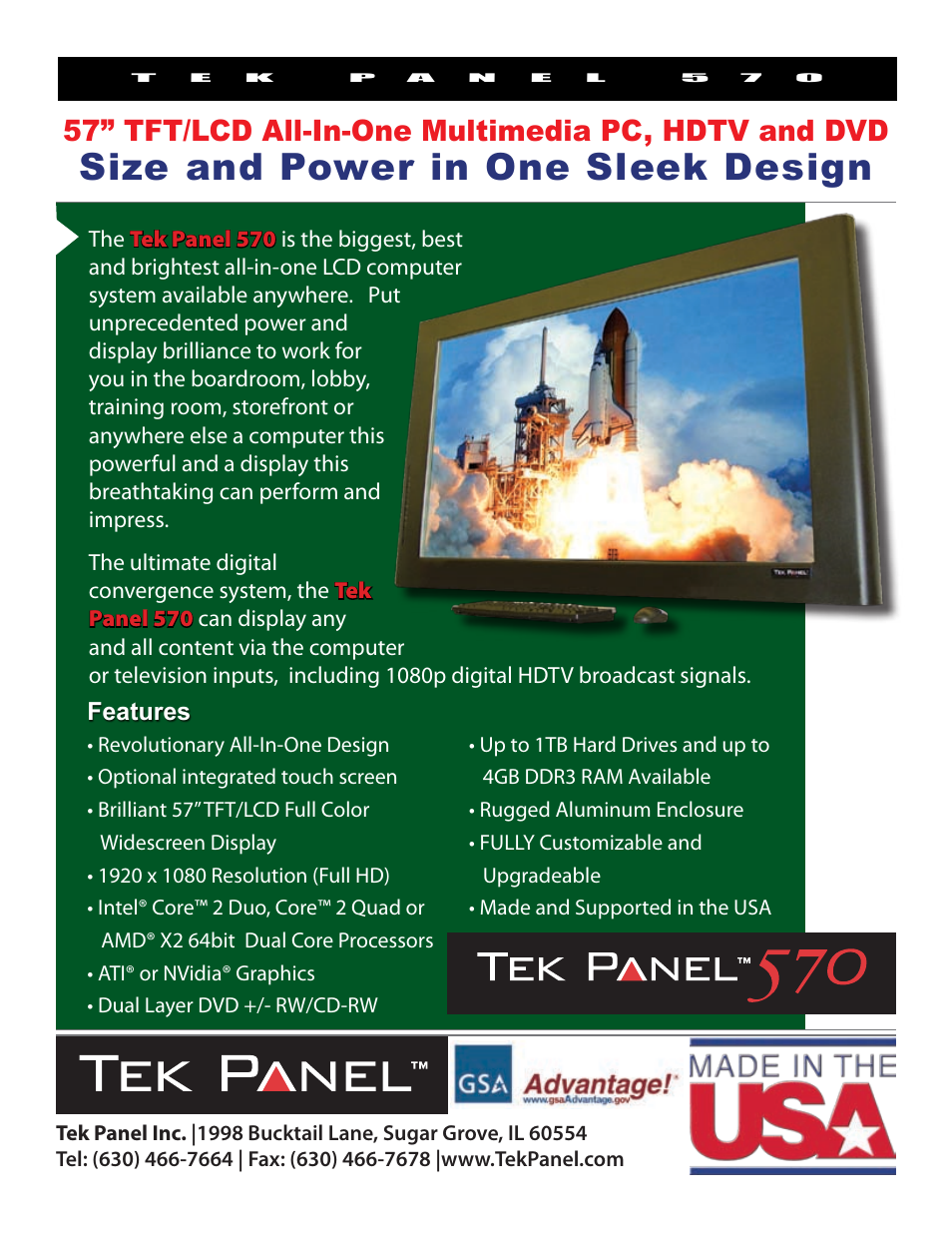 Hy-Tek Manufacturing 57" TFT/LCD Tek Panel 570 User Manual | 2 pages