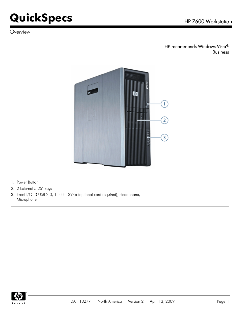 Hood WORKSTATION HP Z600 User Manual | 61 pages