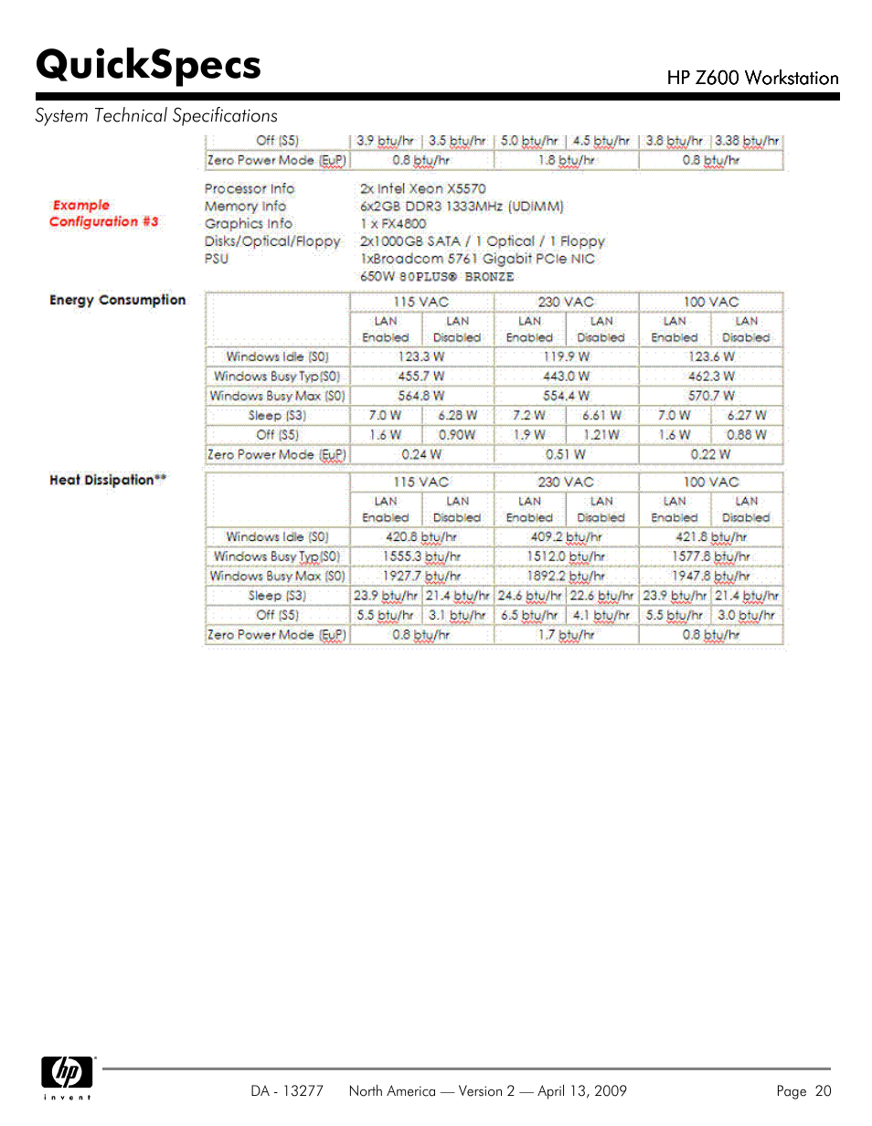 Quickspecs | Hood WORKSTATION HP Z600 User Manual | Page 20 / 61