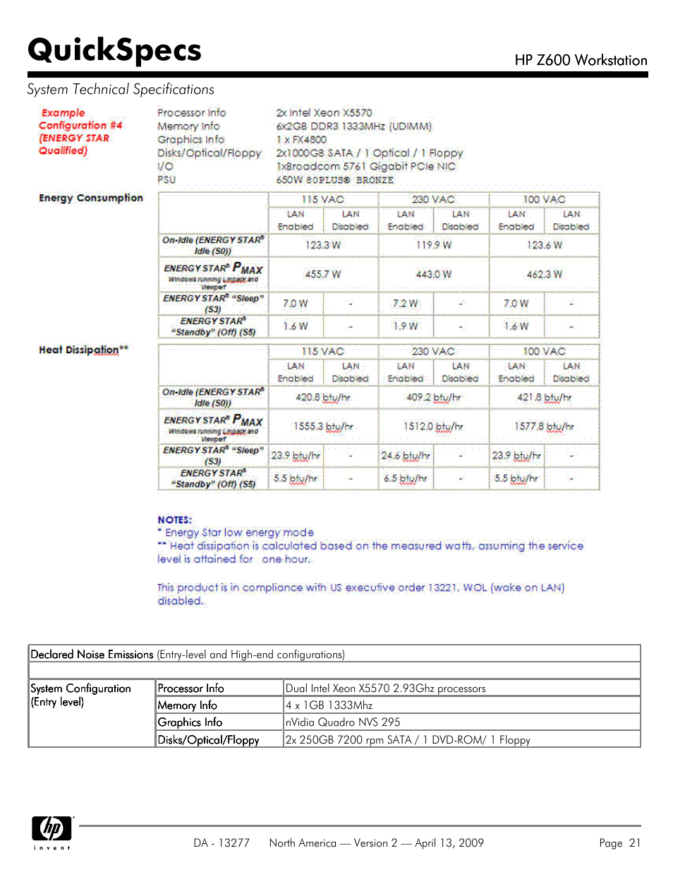 Quickspecs | Hood WORKSTATION HP Z600 User Manual | Page 21 / 61