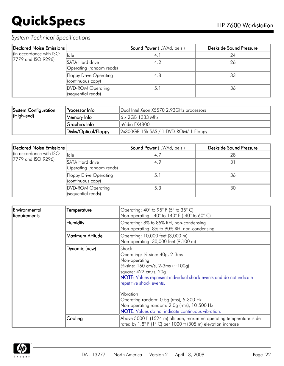 Quickspecs, Hp z600 workstation | Hood WORKSTATION HP Z600 User Manual | Page 22 / 61