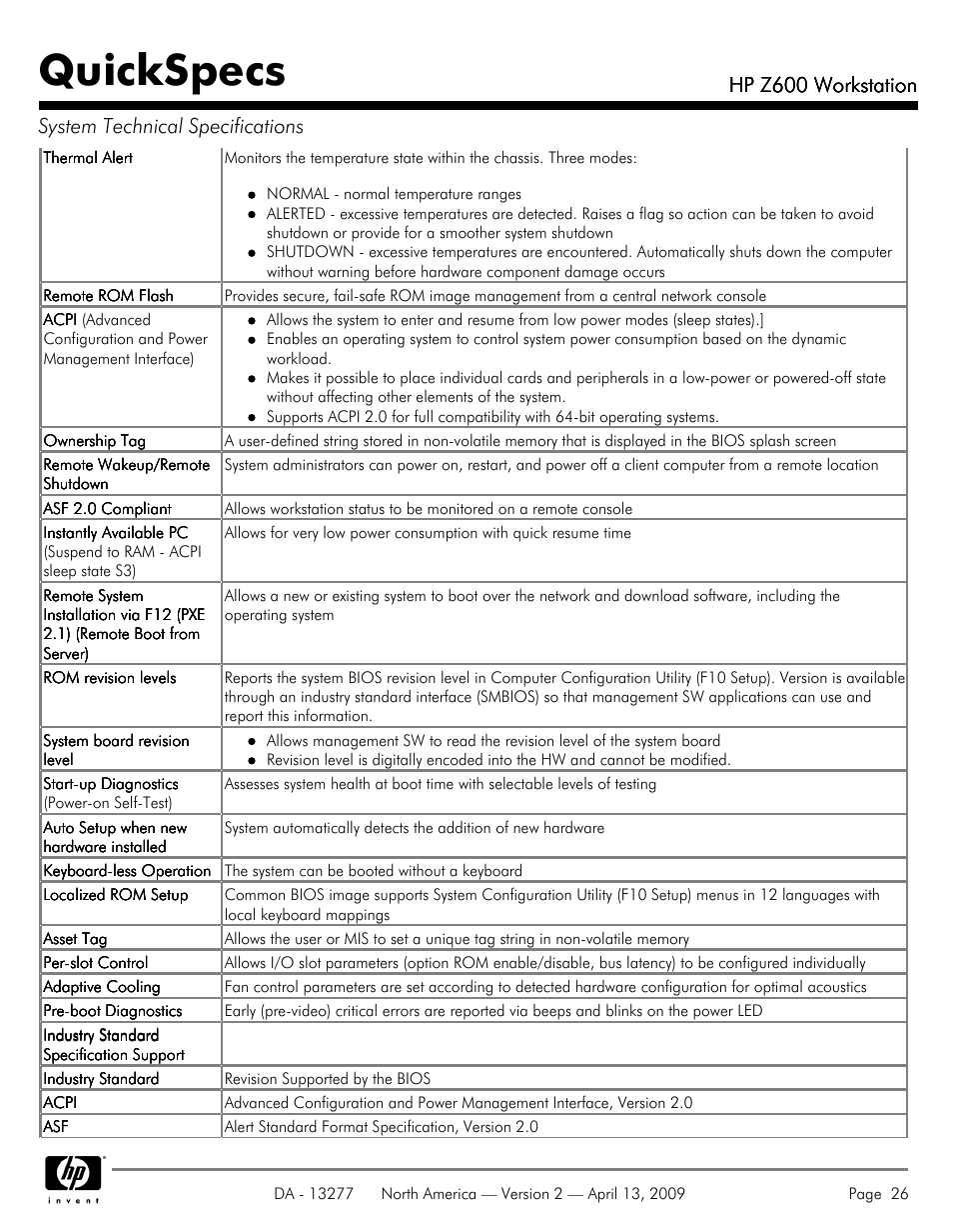 Quickspecs, Hp z600 workstation | Hood WORKSTATION HP Z600 User Manual | Page 26 / 61