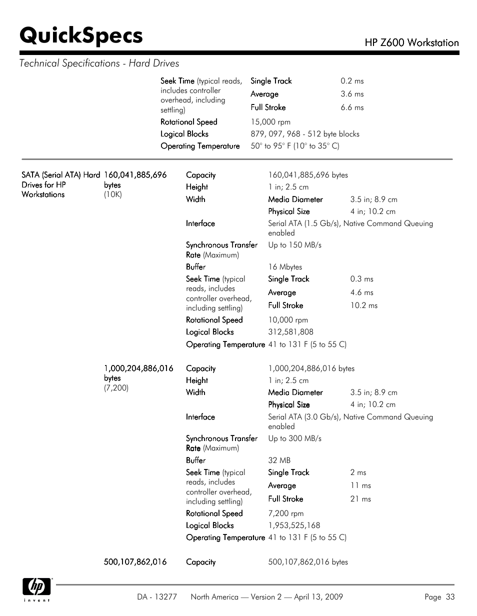 Quickspecs, Hp z600 workstation | Hood WORKSTATION HP Z600 User Manual | Page 33 / 61