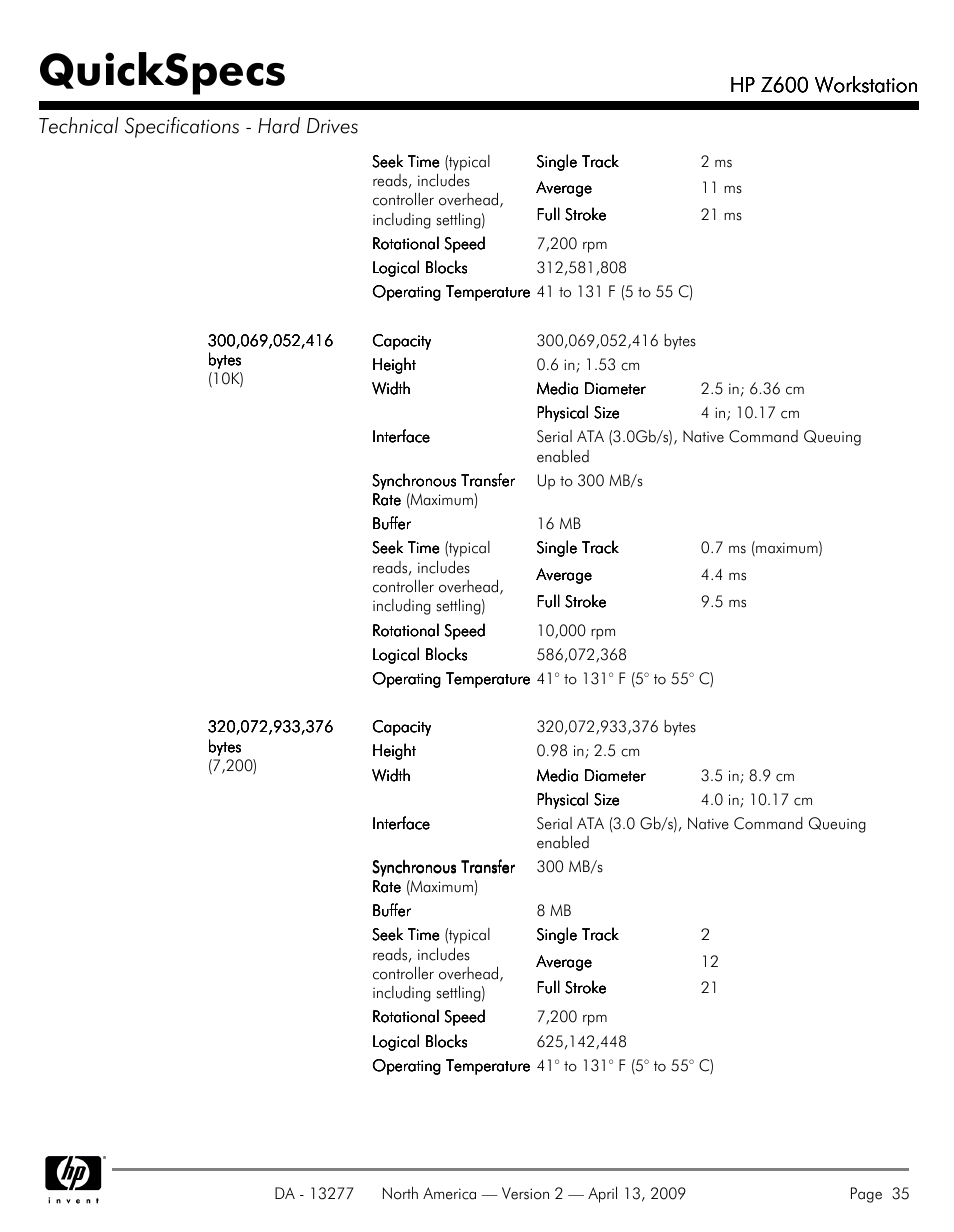 Quickspecs, Hp z600 workstation | Hood WORKSTATION HP Z600 User Manual | Page 35 / 61