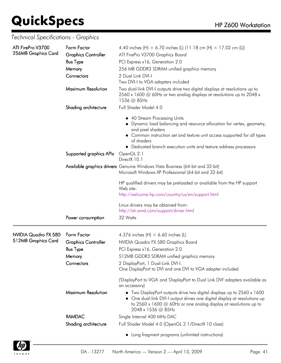 Quickspecs, Hp z600 workstation | Hood WORKSTATION HP Z600 User Manual | Page 41 / 61