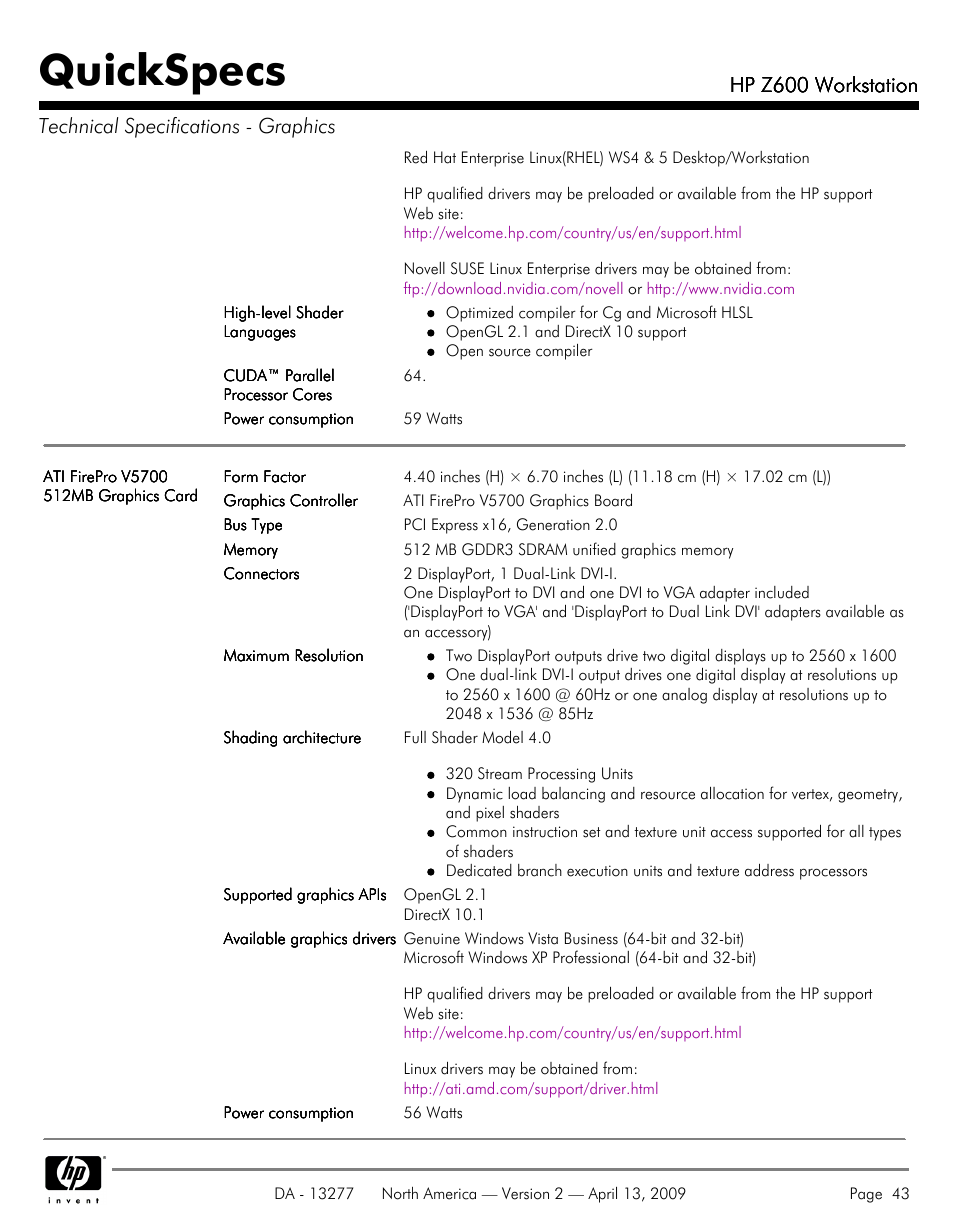 Quickspecs, Hp z600 workstation | Hood WORKSTATION HP Z600 User Manual | Page 43 / 61