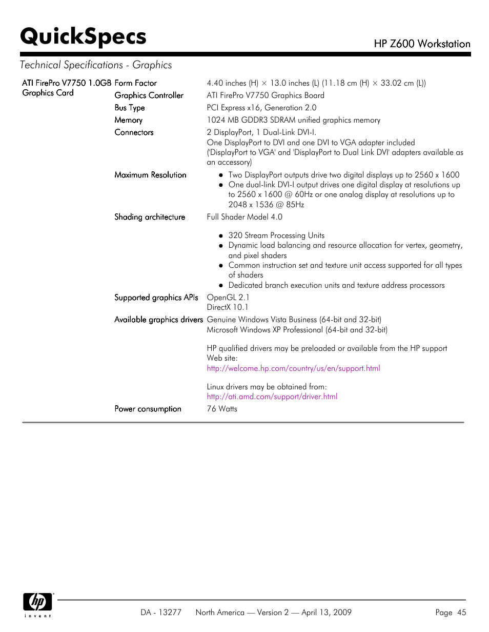Quickspecs | Hood WORKSTATION HP Z600 User Manual | Page 45 / 61