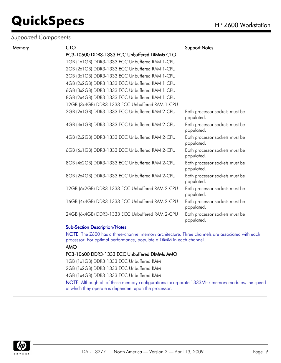 Quickspecs | Hood WORKSTATION HP Z600 User Manual | Page 9 / 61