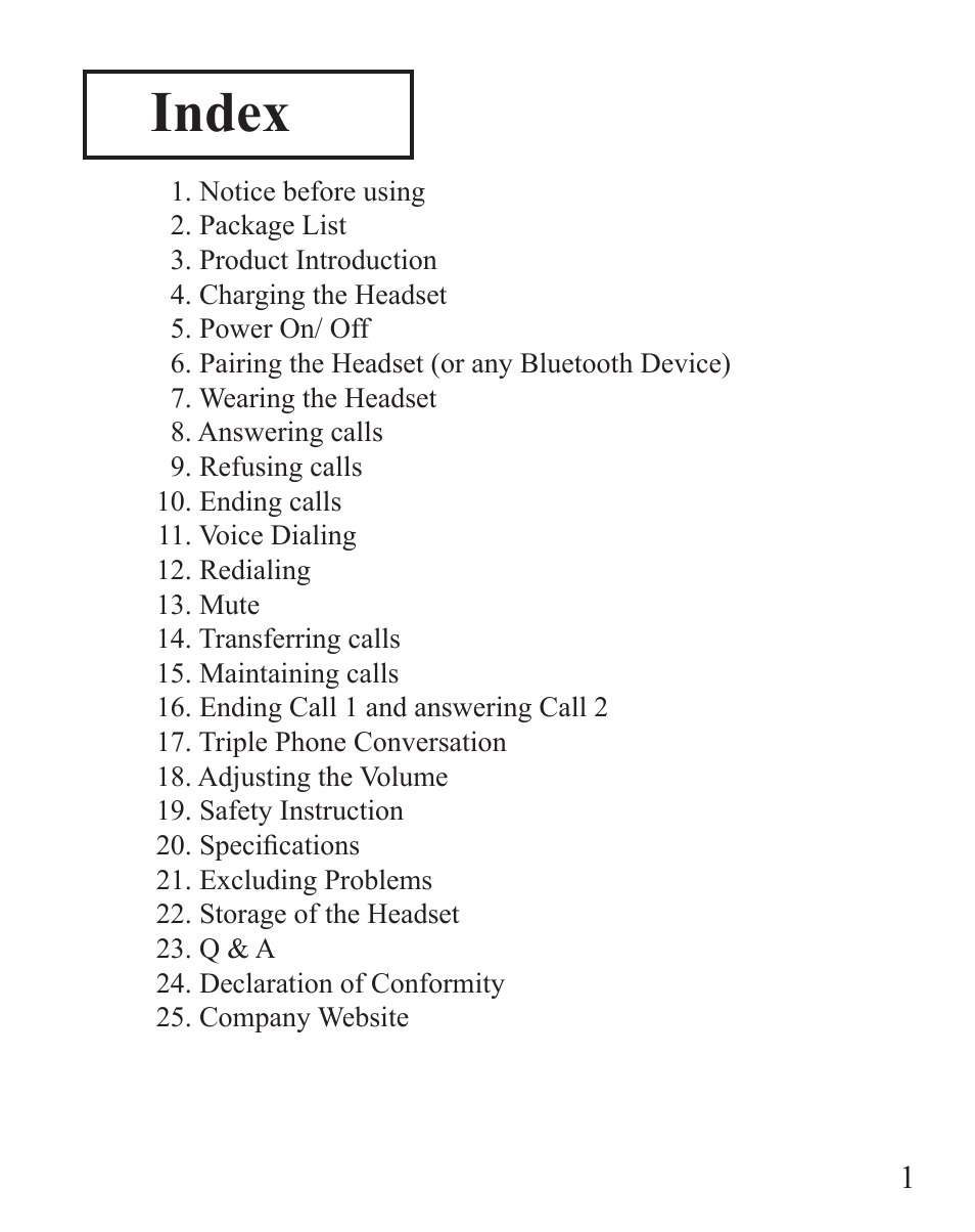 Index | Huey Chiao HCB26 User Manual | Page 3 / 24