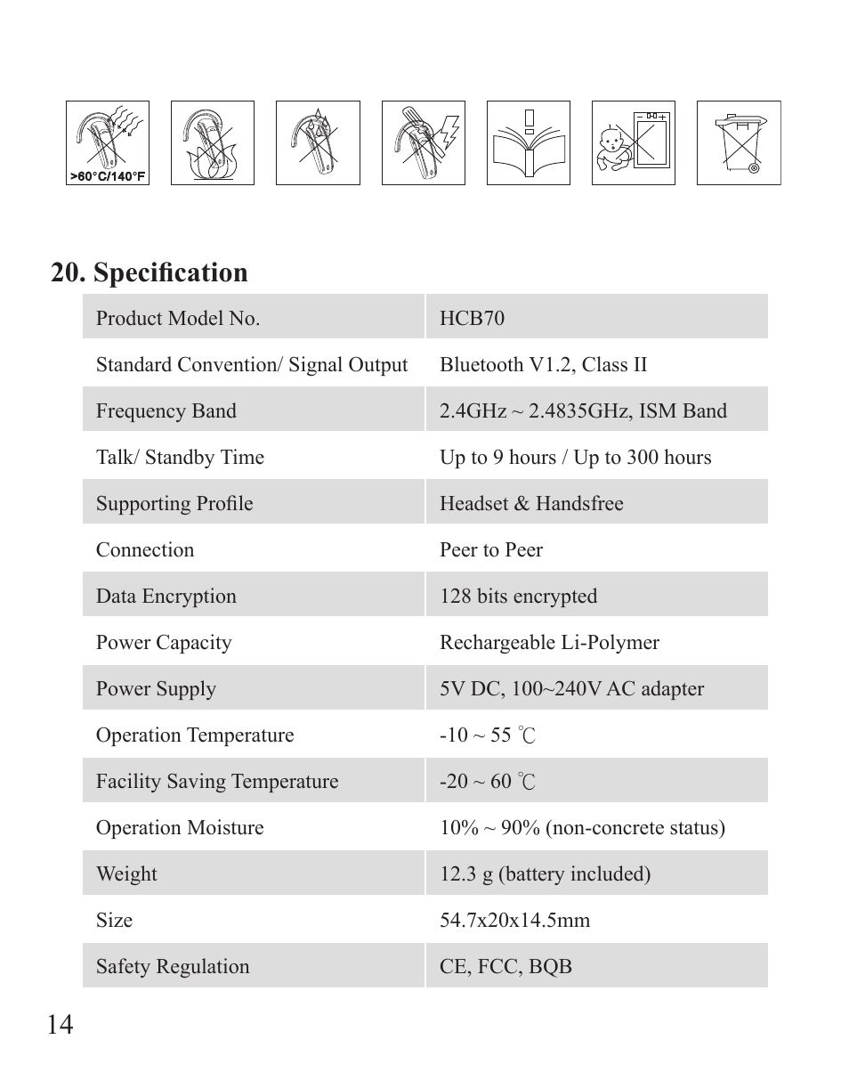4 20. specification | Huey Chiao HCB70 User Manual | Page 16 / 24