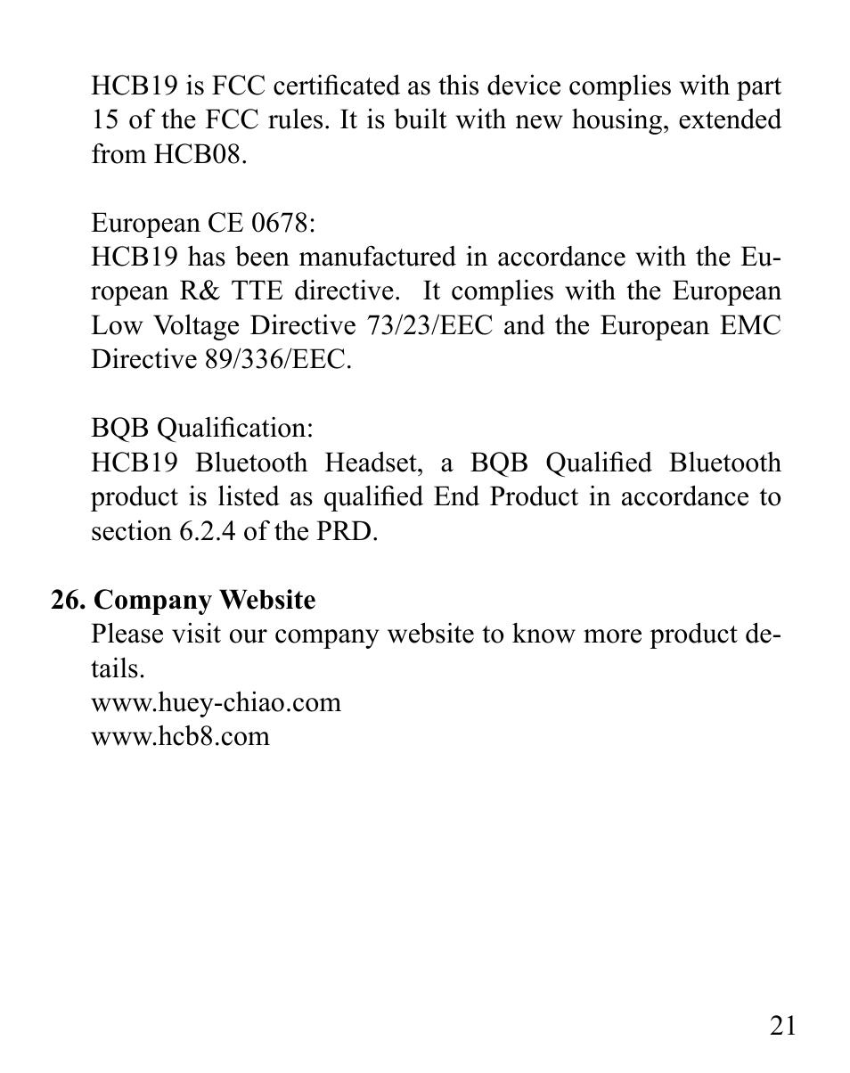 Huey Chiao HCB19 User Manual | Page 23 / 24