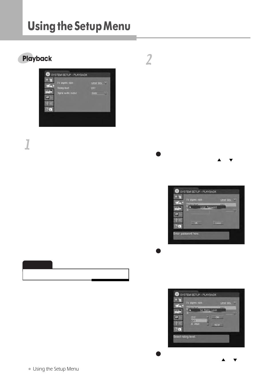 Using the setup menu 1 | H & B DRX-430 User Manual | Page 36 / 46