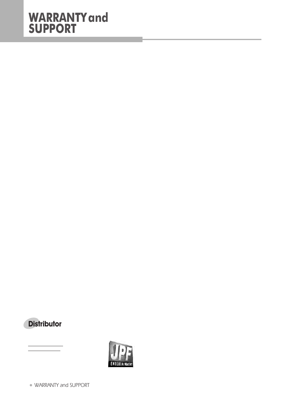 Warranty and support, Distributor | H & B DRX-430 User Manual | Page 44 / 46