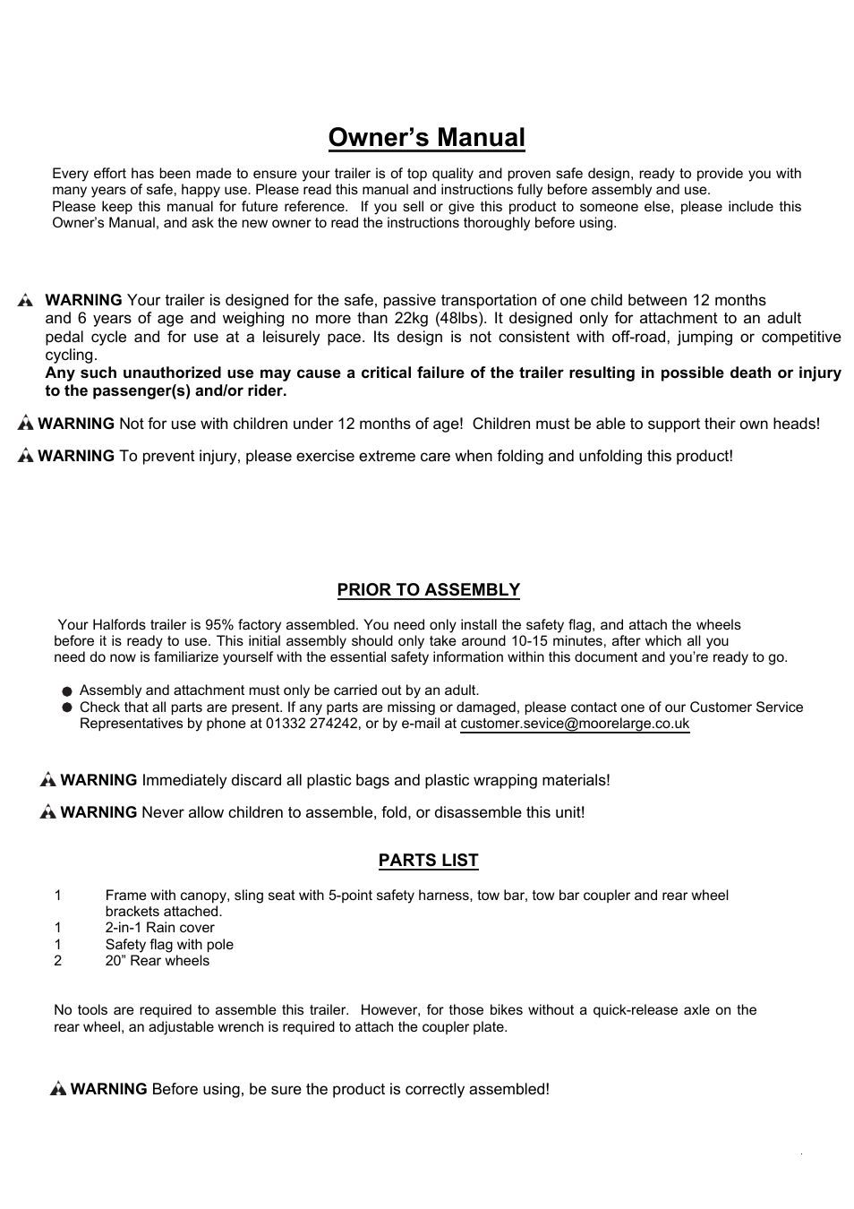 Owner’s manual | Halfords Bicycle Accessories User Manual | Page 2 / 10