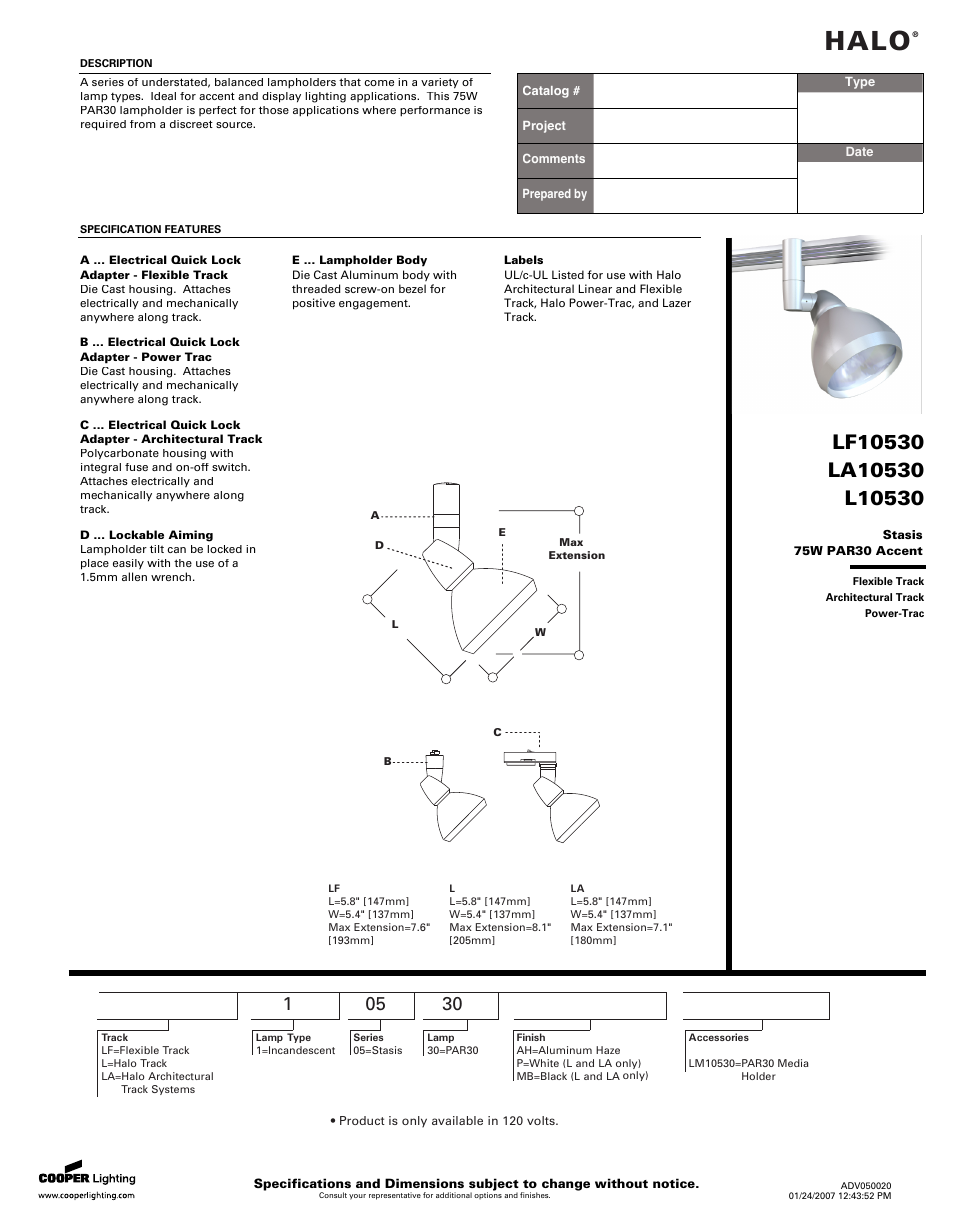 Halo Lighting System LF10530 User Manual | 2 pages