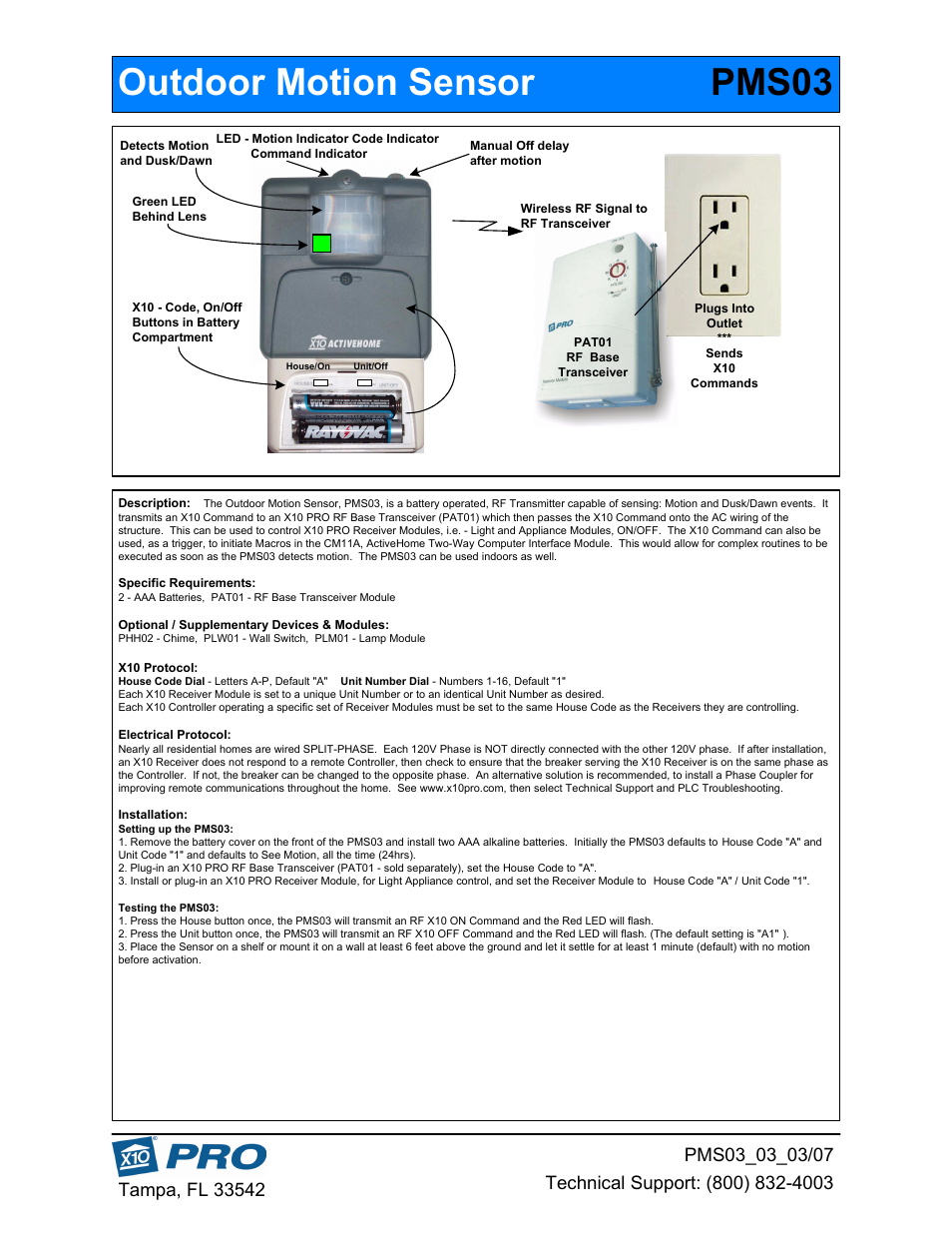 HomeTech Outdoor Motion Sensor PMS03 User Manual | 2 pages