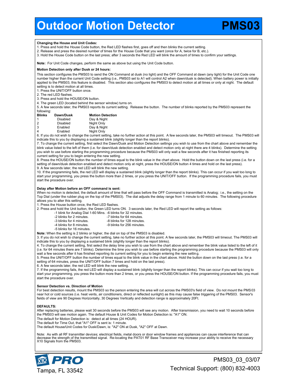 Outdoor motion detector pms03 | HomeTech Outdoor Motion Sensor PMS03 User Manual | Page 2 / 2