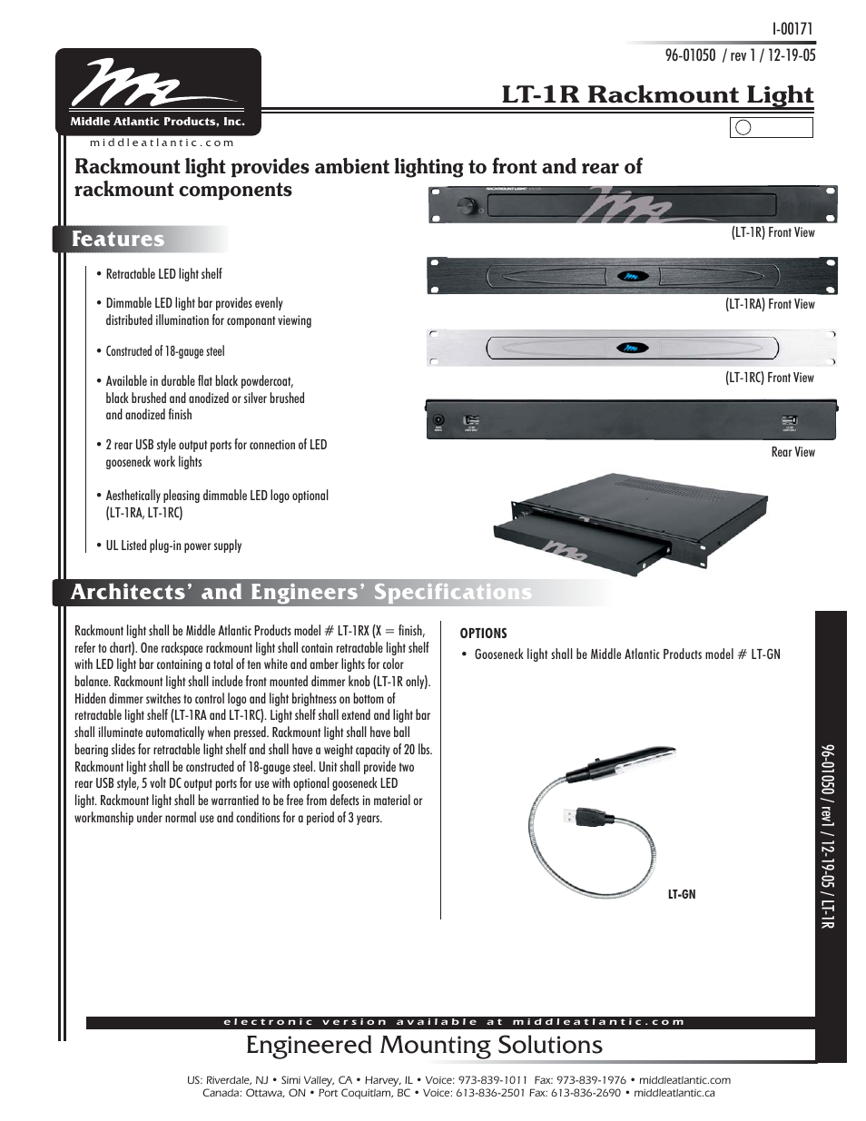 HomeTech Rackmount Light LT1R User Manual | 2 pages