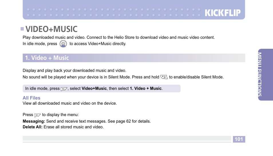 Video+music, Video + music | Helio Kick Flip User Manual | Page 101 / 154