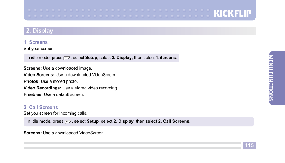 Display | Helio Kick Flip User Manual | Page 115 / 154